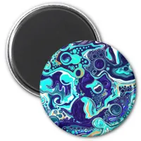 Blue Teal Ocean Swirls Fluid Art  Magnet