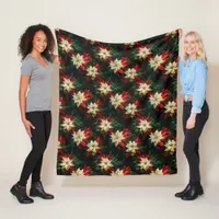 Beautiful Red and White Poinsettias Fleece Blanket