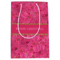 Fuchsia colored poinsettias, floral pattern custom medium gift bag