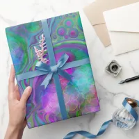 Purple, Green and Blue Fluid Art Marble Birthday  Wrapping Paper