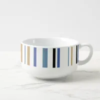 Blue Gold and White Beach Color Stripes Soup Mug