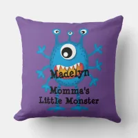 Cute Blue Cartoon Monster Funny Fun for Kids Throw Pillow