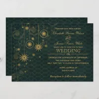 green gold Snowflakes Winter wedding invitations