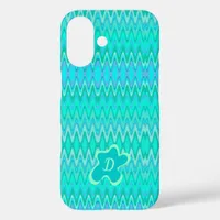 Modern zigzag pattern - turquoise monogram iPhone 16 case