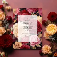 Deep Red, Dusty Pink, and Antique Gold Wedding Invitation