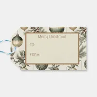 Sage Green and Gold Christmas Ornaments Gift Tags