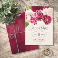Roses Burgundy/Cream Wedding Save the Date ID584