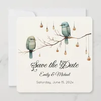 Rustic Woodland Love Birds Celebration Save The Date