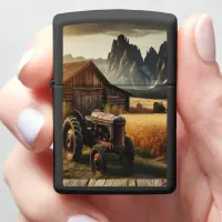 Rustic Tractor in a Mountain Field Zippo Lighter