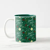 Forest Green Festive Peace and Joy Christmas Mug