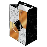 Elegant Marble & Copper Foil Monogram Wedding Medium Gift Bag