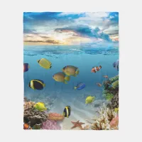 Ocean Underwater Coral Reef Tropical Fish Fleece Blanket