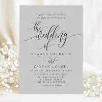 Soft Gray Simple Modern Script Wedding Invitation