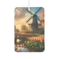 Windmill in Dutch Countryside by River with Tulips Air Freshener