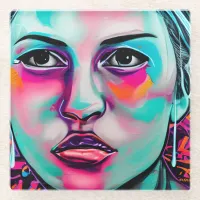 Colorful Women's Face  AI Generated Lady's Face Glass Coaster