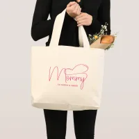 Hot Pink Modern Handwriting Heart Mommy Large Tote Bag