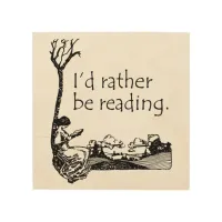 I'd Rather Be Reading with Vintage Illustration Wood Wall Art