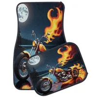 Classic Motorcycle Meets Moonlit Night Car Floor Mat