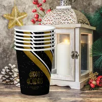 Christmas Stripe Pattern Gold/Black ID862 Paper Cups