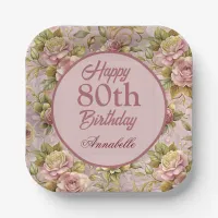 Elegant Blush Roses Square Paper Plates