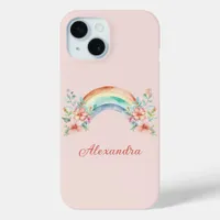 Pretty Watercolor Flowers and Rainbow iPhone 15 Case