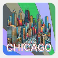 Pop art Comic Book Style Chicago Illinois  Square Sticker