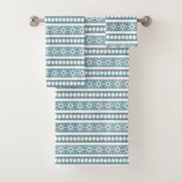 Southwest Winter Blue Geometric Snowflakes & Pines Bath Towel Set