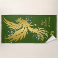 Glam Gold Phoenix Silver Glitter Monogram Green | Beach Towel