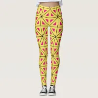 Stylish Yellow & Pink Geometric Pattern Leggings