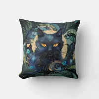 Black Cat and Celestial Moon Throw Pillow