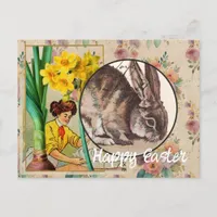 Vintage Flowers and Bunny Collage Easter Postcard