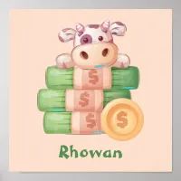 Cute Baby Cow With Money Personalized Poster