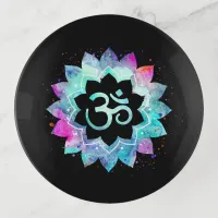 *~* Watercolor Aum Om Turquoise Blue Magenta Black Trinket Tray