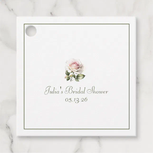 Custom Bridal Shower Elegant Classic Garden Rose   Favor Tags