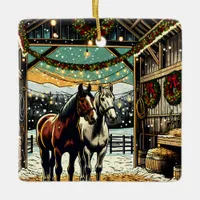 Merry Christmas Cartoon Horses Ceramic Ornament