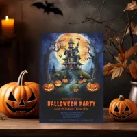 Halloween Haunted House with Pumpkins Party  Invitation