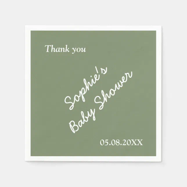 Baby Shower Minimalist Sage Green Paper Napkins