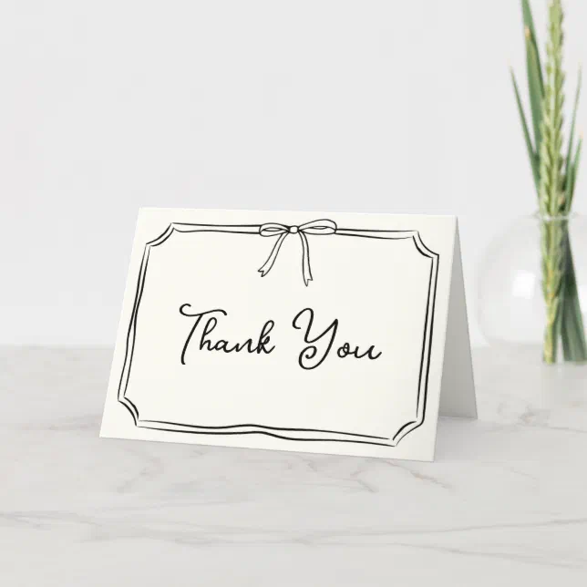 Handwritten Thank You Card Cute Chic Coquette Bow