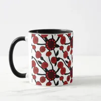 Cute Red, Black and White Flower Pattern Mug