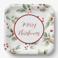 Pretty Watercolor Holly and Berries  Paper Plates