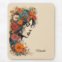 Retro Girl with Flowers in her Hair Mousepad