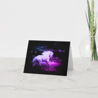 White Horse in Black and White and Purple Thank You Card