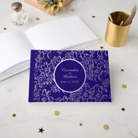 Silver Foil Daisies Floral Royal Blue Wedding Foil Guest Book