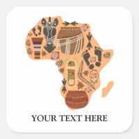 Map of Africa with African Culture Heritage Square Sticker