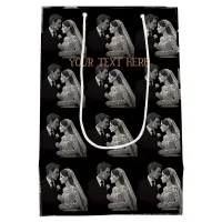 Bride & Groom Delicate White on Black Medium Gift Bag