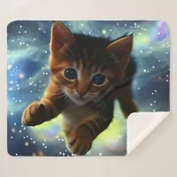 Kitten Flying In Space  Sherpa Blanket