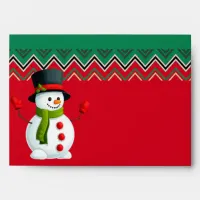 Snowman Red & Green Chevron Pattern Ribbon Envelope