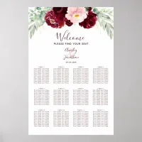 Burgundy Floral Monogram Wedding Seating Chart