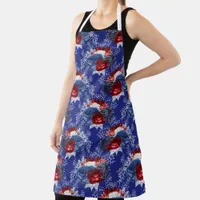 Burgundy Red, White and Blue Rose Pattern Apron