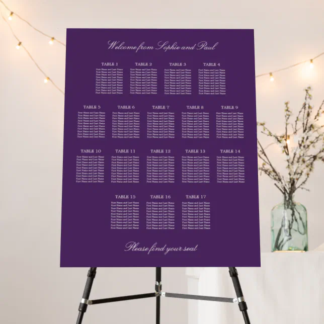 Dark Purple 17 Table Wedding Seating Chart Foam Board